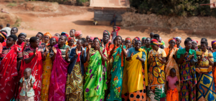 Burundian people in colorful clothes